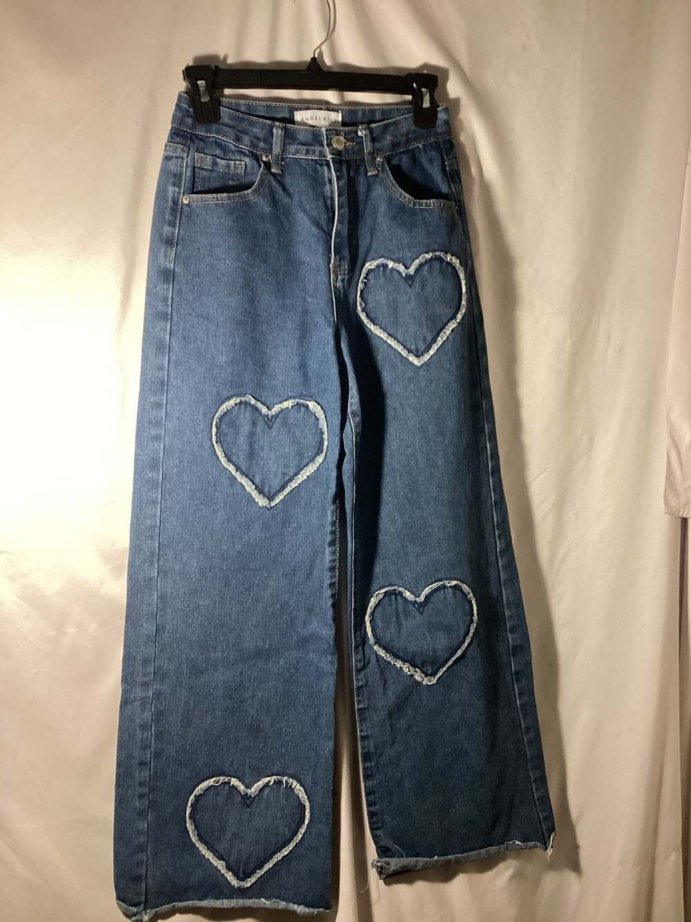 Angel Kiss Wide Leg Jeans Size 24 Blue Heart Patches Denim